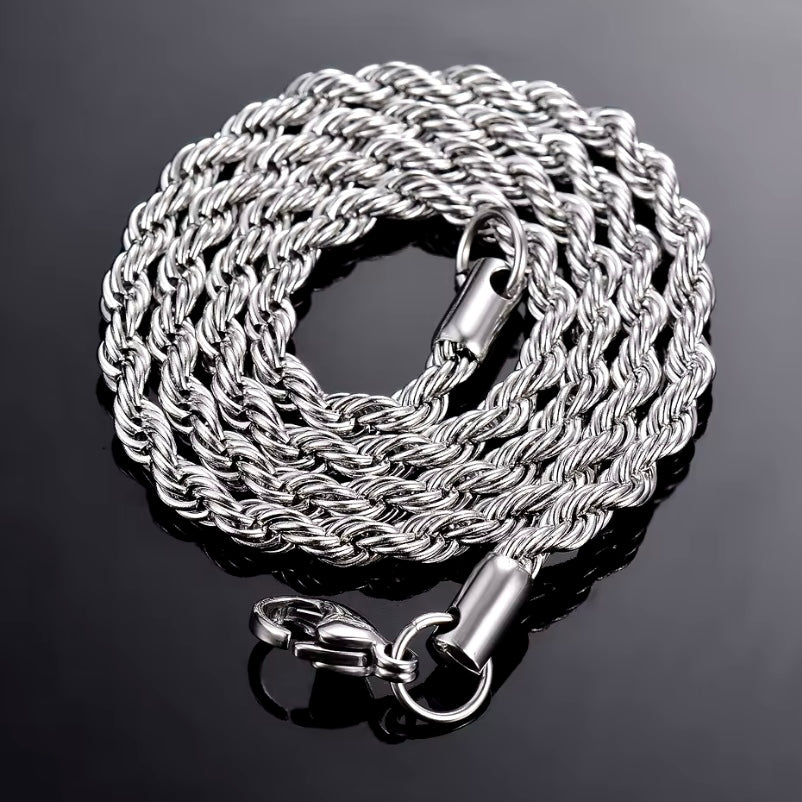 Zilverkleurige touw ketting/armband voor mannen breedte 2 mm/3 mm/4 mm/5 mm/6 mm