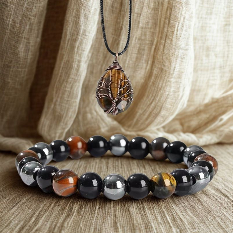2-delige Tijgeroog & Hematiet set – Ketting & Armband | A1