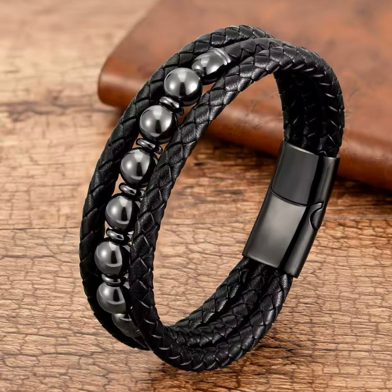 Feng Yue Punk Armband met Natuursteen & Lederen Bedels