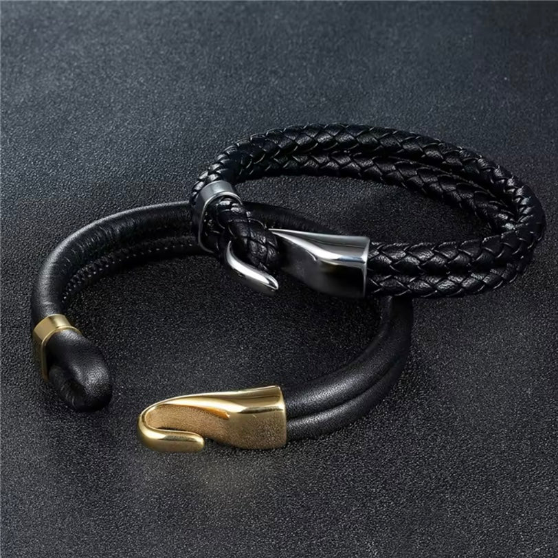 Stijlvolle Zwarte Multi-Layer Lederen Anker Armband voor Mannen – 2025 Mode & Luxe Geschenken (19-23 cm)