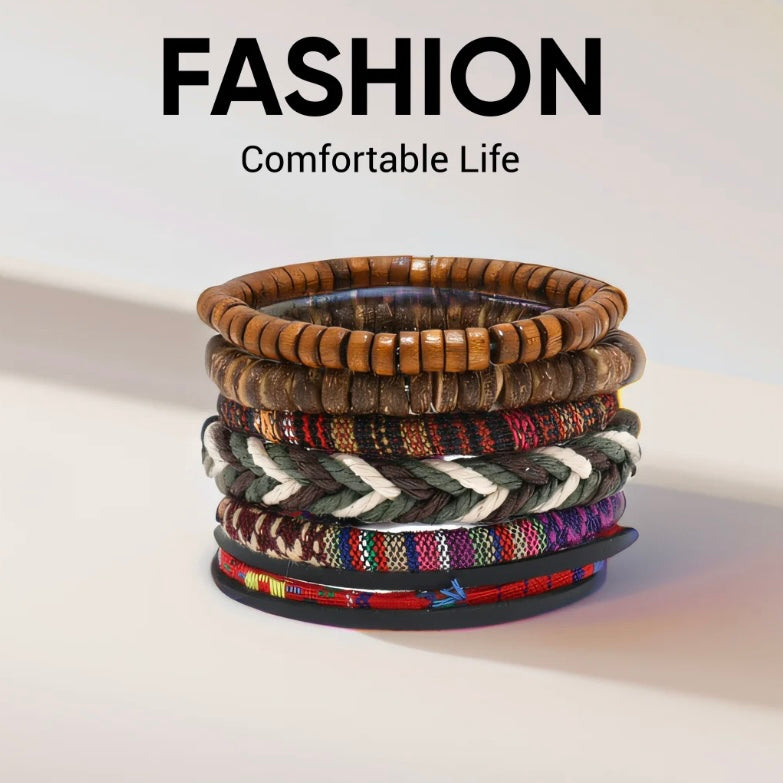 Gevlochten Lederen Armband Mannen – Levensboom & Houten Kralen, Tribal Verstelbaar