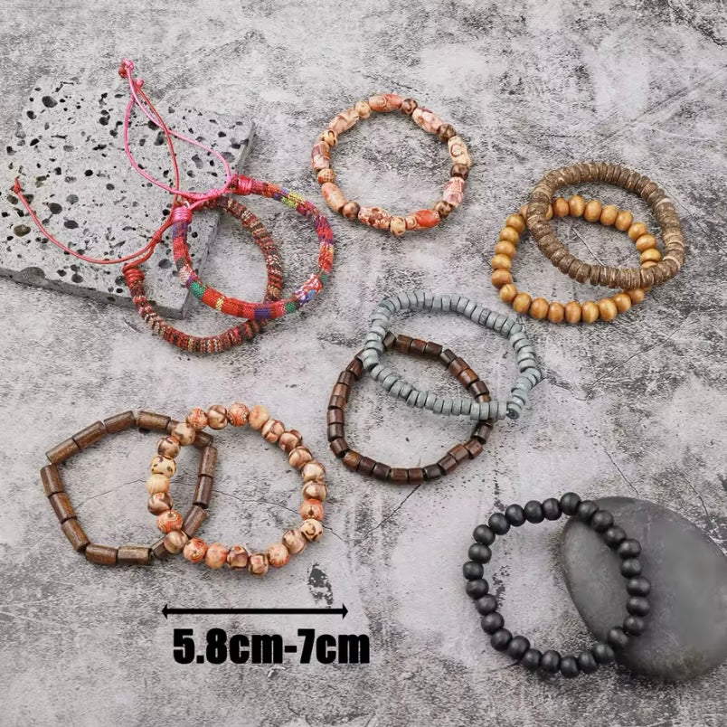 Afrikaanse etnische patroon Boheemse armbanden set, zigeunervrijheidssymbool, Nepalese surferarmbanden