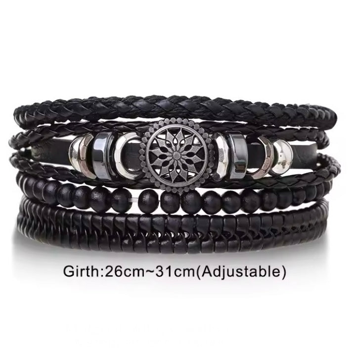 Set van 4 lederen armbanden