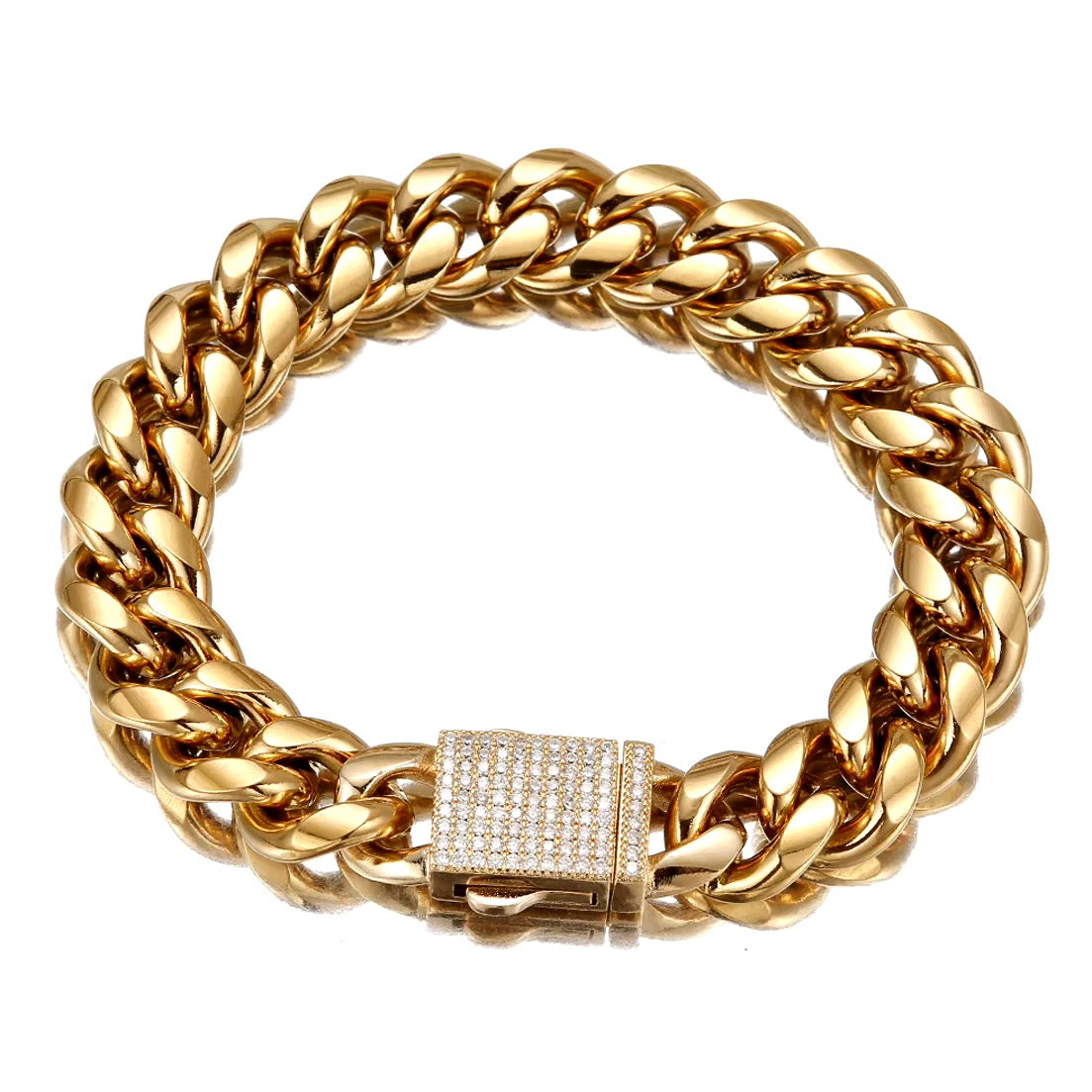 316L RVS Kristal Gesp Miami Chain Bangle Armband – Voor Mannen & Vrouwen