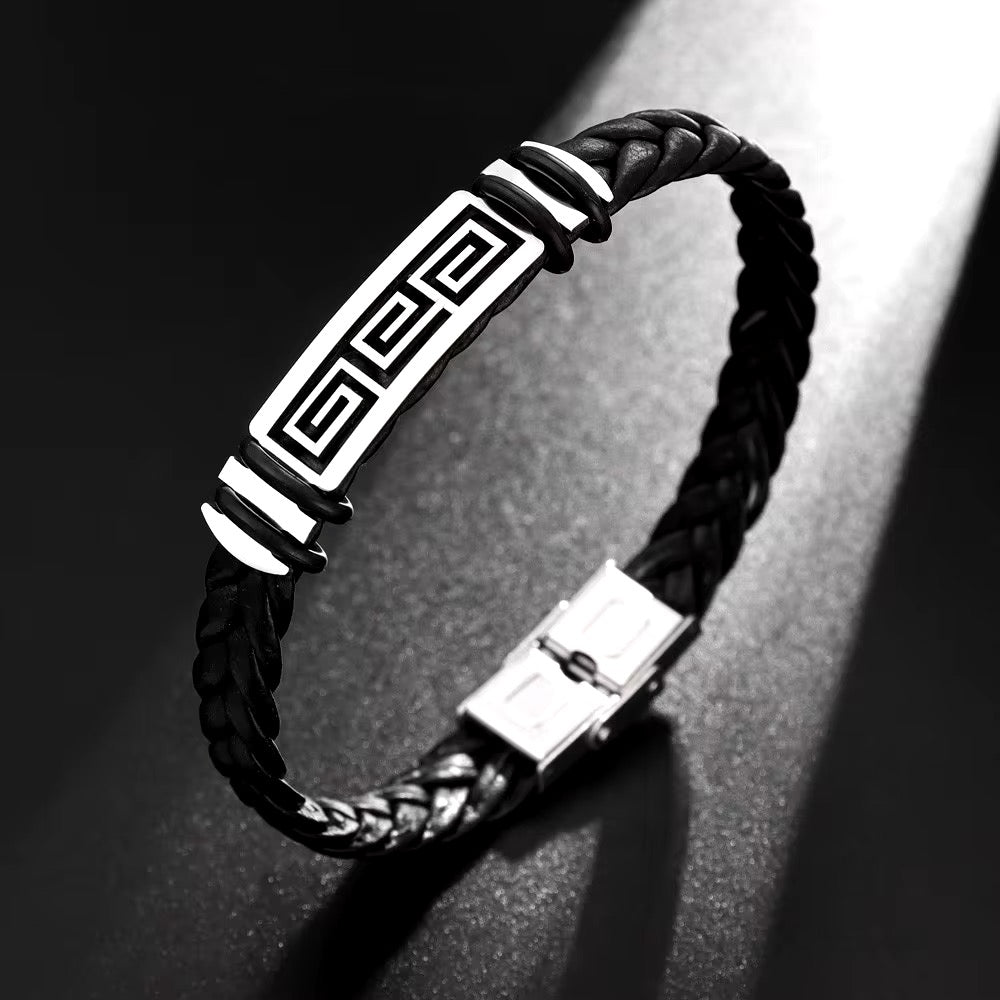 Klassiekea Minimalistische Stijl Handgeweven Heren Lederen Armband Geometrische
