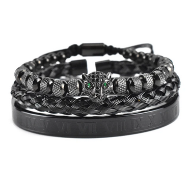 Luxe Luipaard Hoofd Armband voor Mannen & Vrouwen - RVS, Trendy Sieraden - 3delig