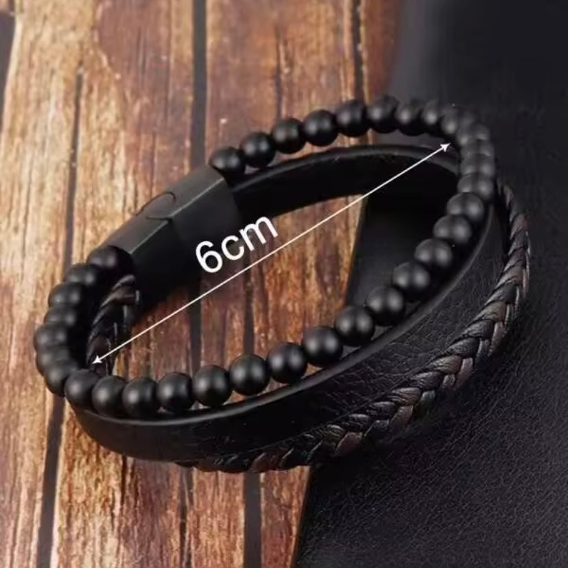 Geweven PU-leer | natuursteen armbanden