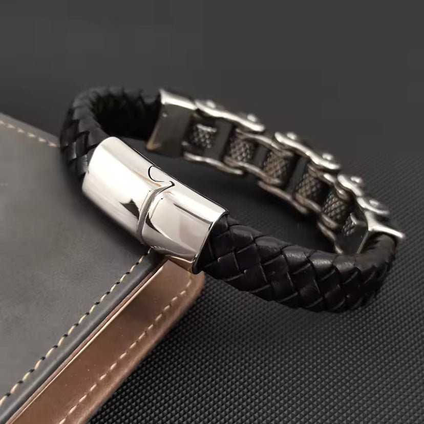 Biker Chain Leren Armband