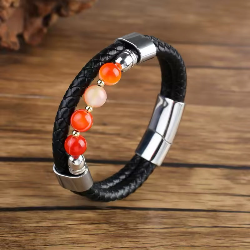 Feng Yue Punk Armband met Natuursteen & Lederen Bedels - Zilverkleur