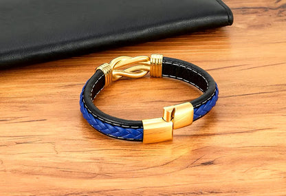 Blauw Lederen Armband voor Heren met RVS Magnetische Sluiting!