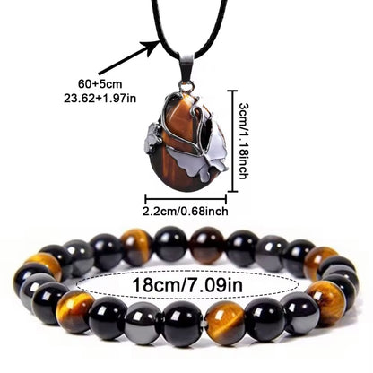 Beschermingsset-Tijgeroog stenen ketting en hematiet armband, gebruikt voor energiebescherming