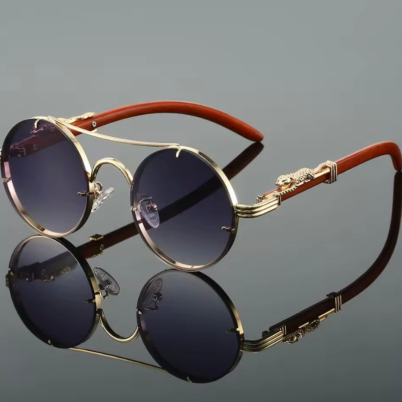 Vintage Ronde Zonnebril met Dubbele Brug – Unisex Retro Design, Luxe Merkstijl & Veelkleurige Lenzen voor Dames en Heren