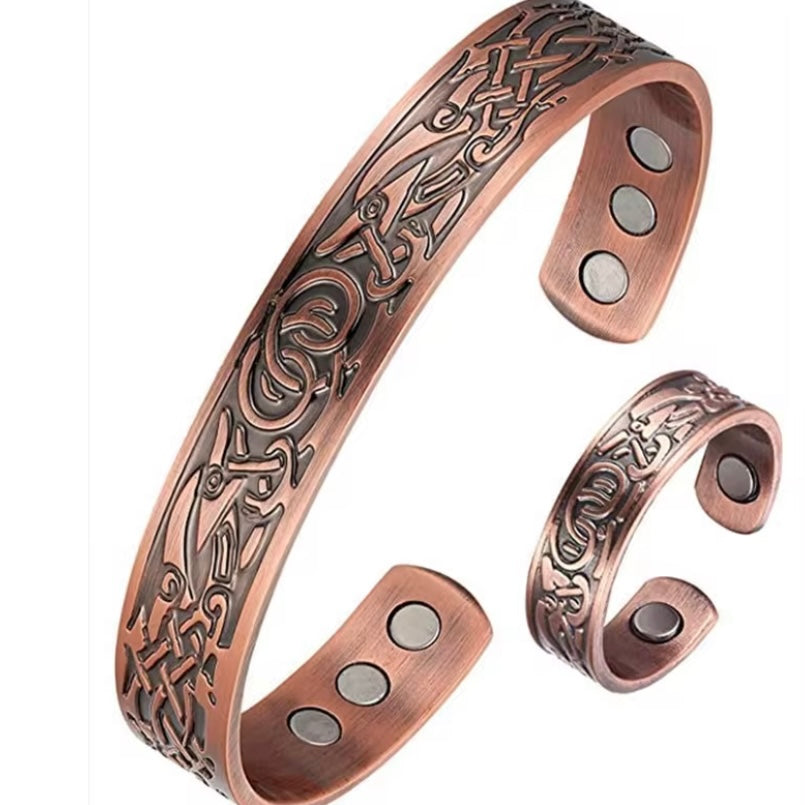 Set van retro magnetische armbanden met dubbel ringpatroon