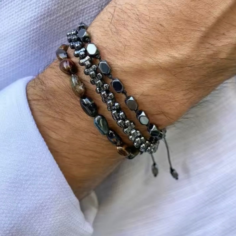 Nieuwe Persoonlijkheid Energiesteen Herenarmband – Stoere Zwarte Galsteen Kralenarmband