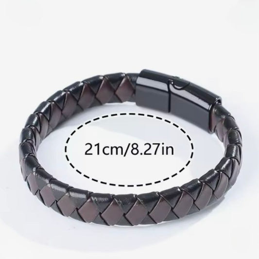 Zwart bruin geweven PU lederen armband