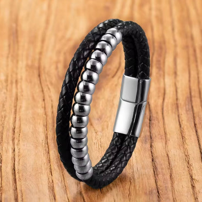 Handgemaakte Leren Armband – Stijlvol Unisex Cadeau met Roestvrijstalen Details | Perfect voor Koppels & Verjaardagen