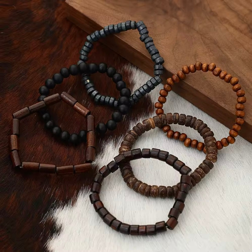 6-delige Retro Houten Heren Armbandenset (Zelf Samen te Stellen)