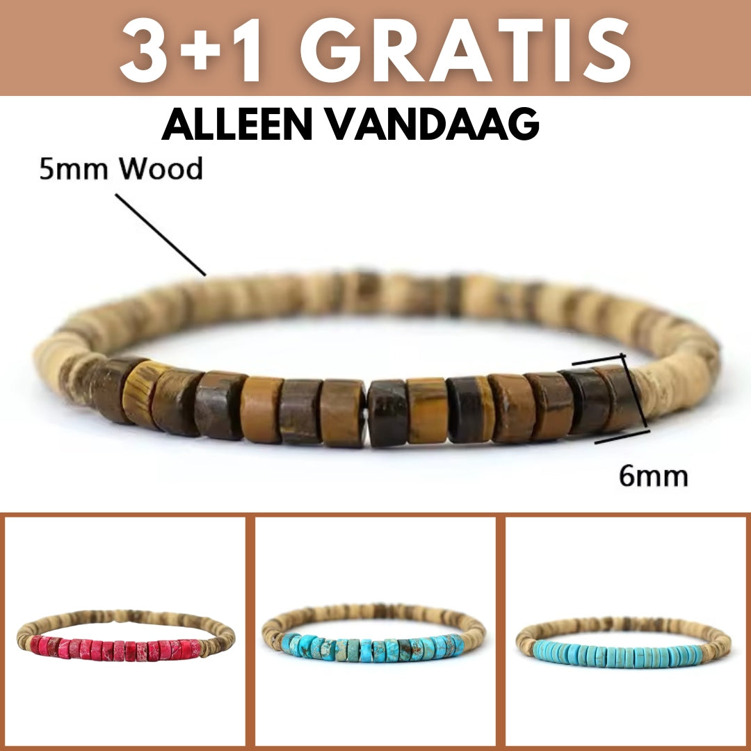 Unisex Houten Armband met Keizerstenen & Kokosnoot Kralen