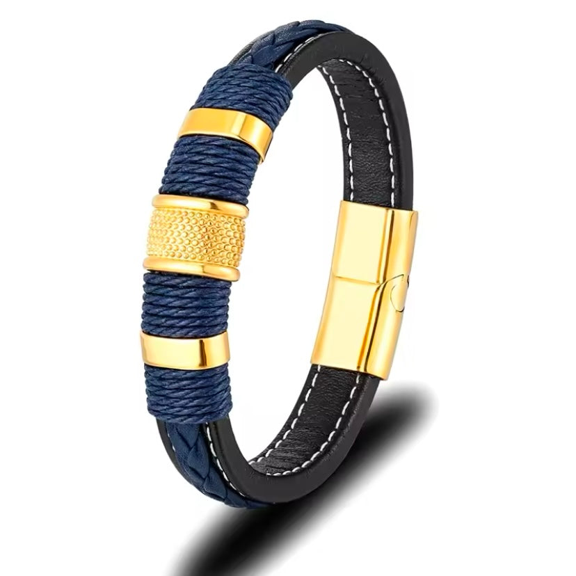 Stijlvolle Gevlochten Leren Armband voor Mannen – Blauw Leder