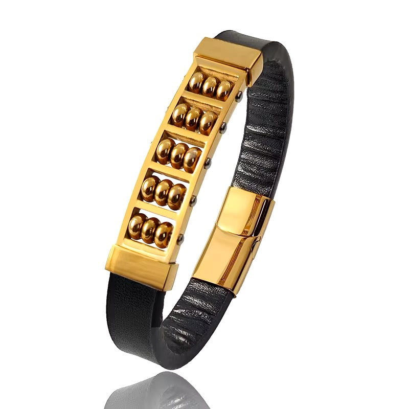 Charm Heren Kralen Armband: Uniek Retro Design met Gouden Gesp!