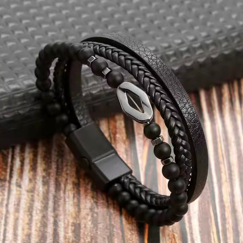Lederen Herenarmband – Handgeweven Meerdere Lagen, Accessoire voor Stijlvolle Mannen
