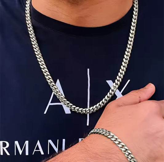 Zilver Kleur Rvs Cubaanse Ketting & Armband