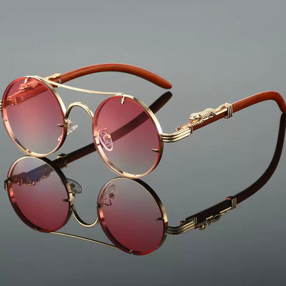 Vintage Ronde Zonnebril met Dubbele Brug – Unisex Retro Design, Luxe Merkstijl & Veelkleurige Lenzen voor Dames en Heren