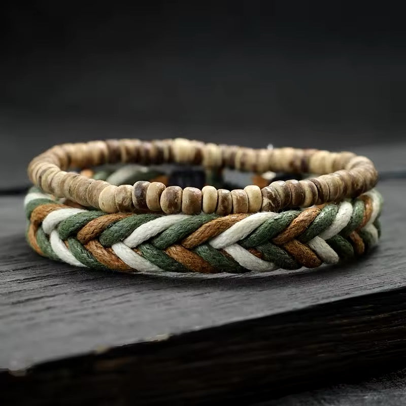 Titan Style™ 2 Heren Armbanden – Handgemaakt met Natuurlijke Kralen en Geweven Design