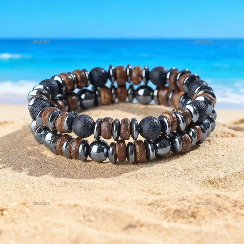 Set van 2 Herenarmbanden voor Buitenliefhebbers – Handgemaakte Vintage Kralen, Stijlvol Natuurliefhebbers Cadeau