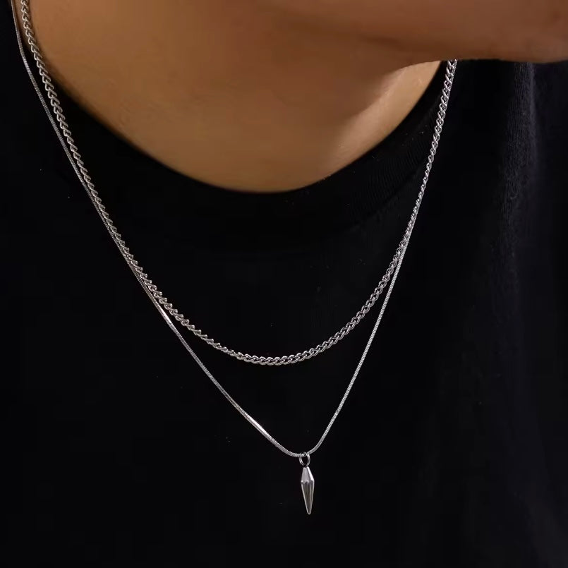 ✨ KunJoe 2 Stuks Set – Stijlvolle RVS Kettingen met Klinknagel Hanger - Ketting voor Vaderdag!