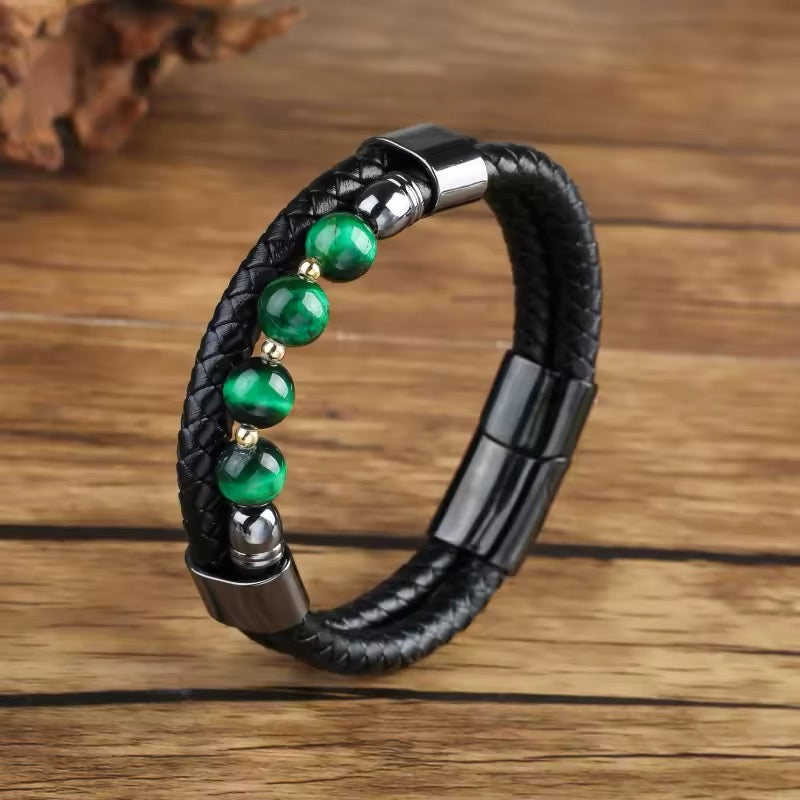 Feng Yue Punk Armband met Natuursteen & Lederen Bedels