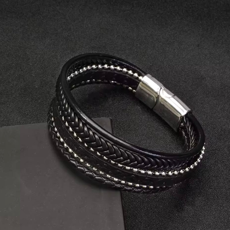 Duurzaam geweven PU-leer zilveren kralenarmband