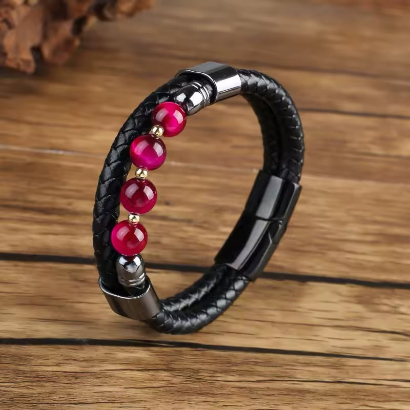 Feng Yue Punk Armband met Natuursteen & Lederen Bedels - 1+1 Gratis