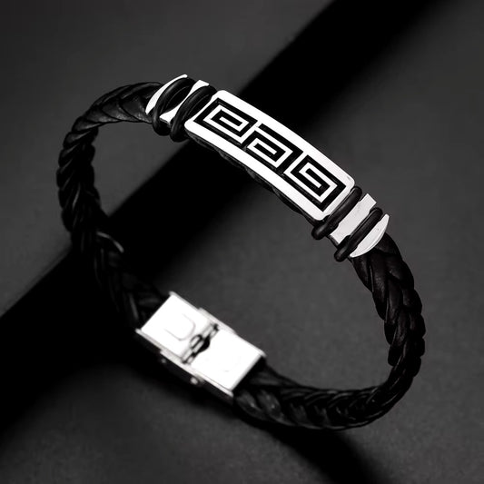 Klassiekea Minimalistische Stijl Handgeweven Heren Lederen Armband Geometrische