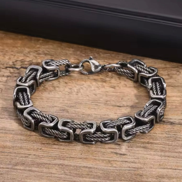 Heren Dikke Byzantijnse Armband | Retro Grijs 8 mm Roestvrij Staal | Gevlochten Schakelarmband