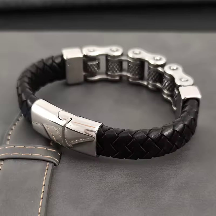 Biker Chain Leren Armband