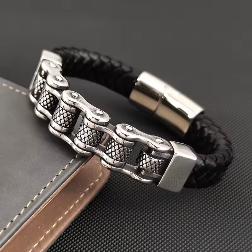 Biker Chain Leren Armband