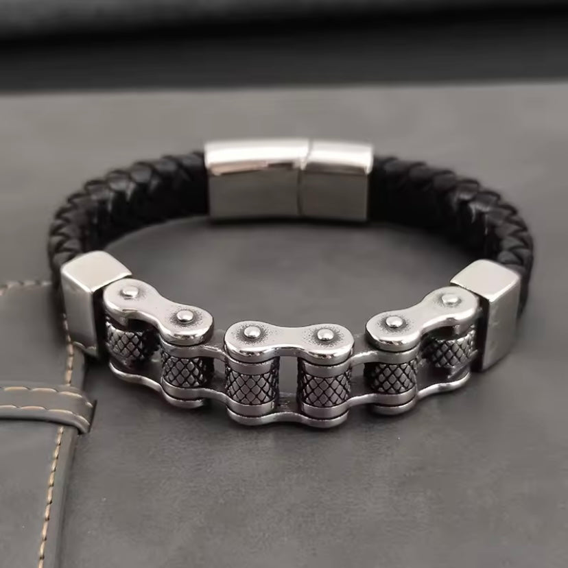 Biker Chain Leren Armband