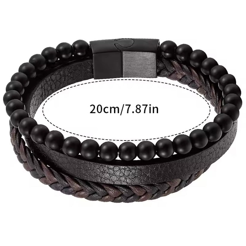 Mannen Klassieke Mode Hoge Kwaliteit Lederen Armband Obsidiaan Kralen
