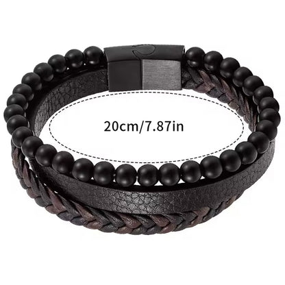 Mannen Klassieke Mode Hoge Kwaliteit Lederen Armband Obsidiaan Kralen