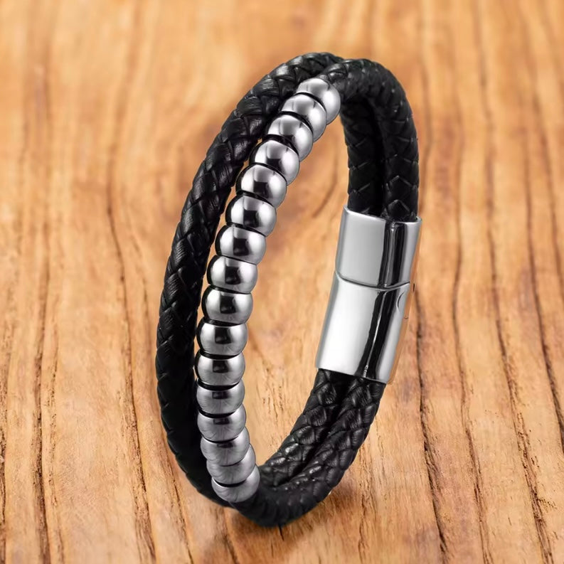 Handgemaakte Leren Armband – Stijlvol Unisex Cadeau met Roestvrijstalen Details | Perfect voor Koppels & Verjaardagen