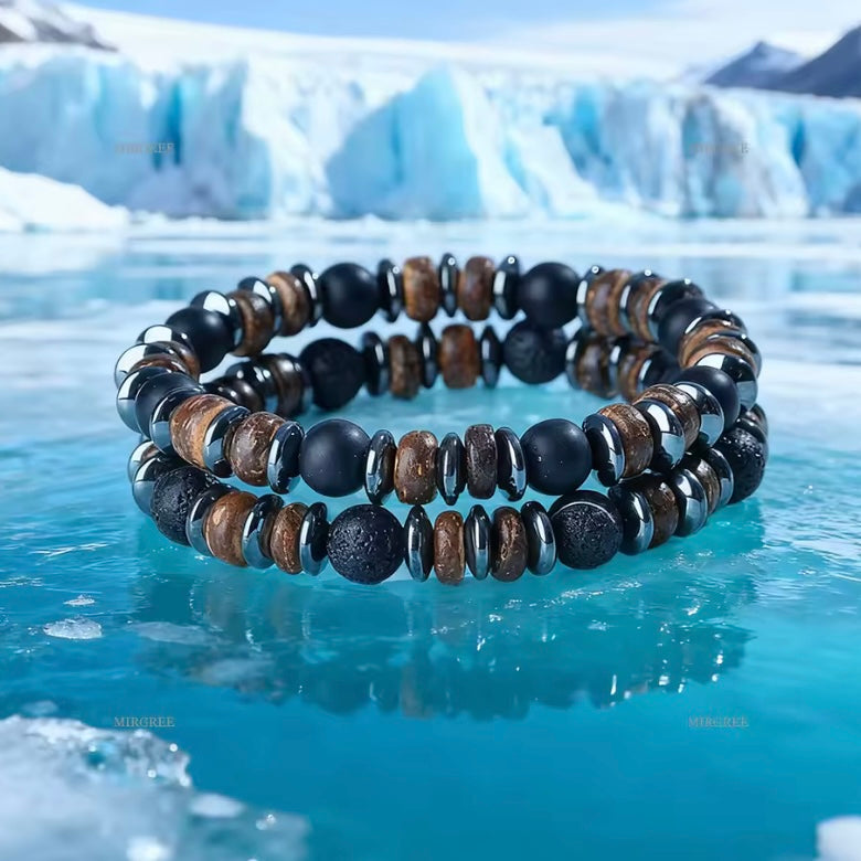 Set van 2 Herenarmbanden voor Buitenliefhebbers – Handgemaakte Vintage Kralen, Stijlvol Natuurliefhebbers Cadeau