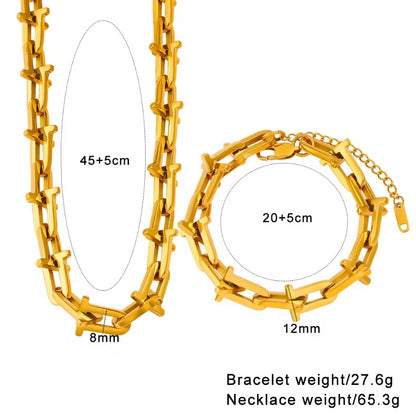 Goudkleurige U-vormige Ketting en Armband voor Vrouwen – Trendy Metaal Set