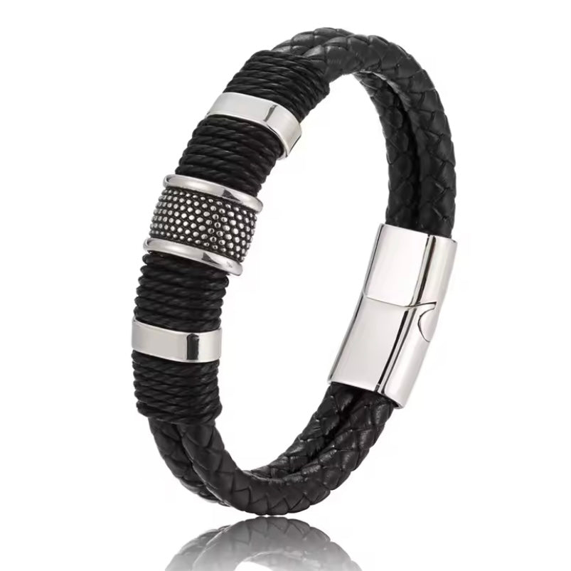 Charm Vintage Multilayer Zwart Lederen Armband voor Mannen - Zakelijke Stijl en Formele Gelegenheden