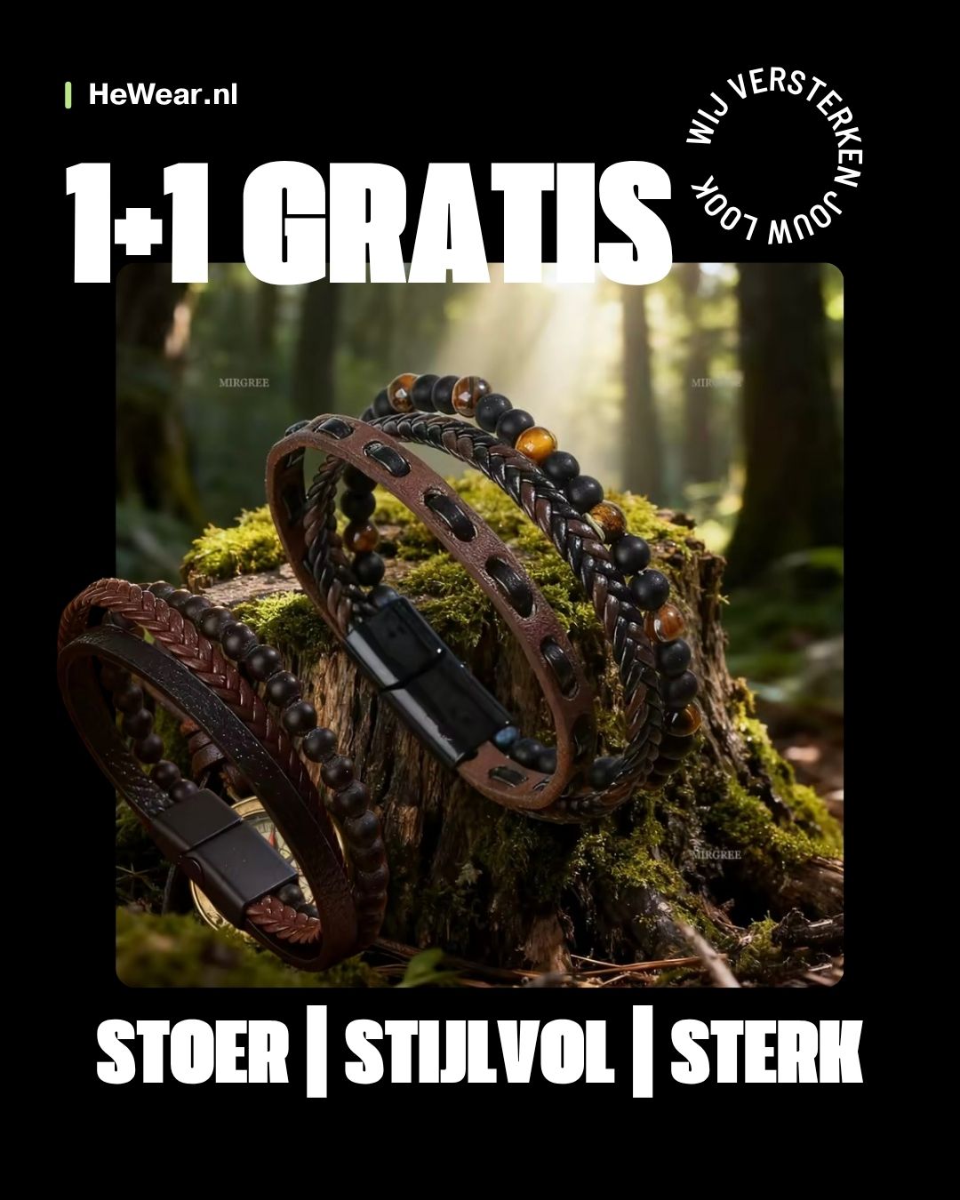 1+1 Gratis bij HeWear – Leren Armbanden voor Heren