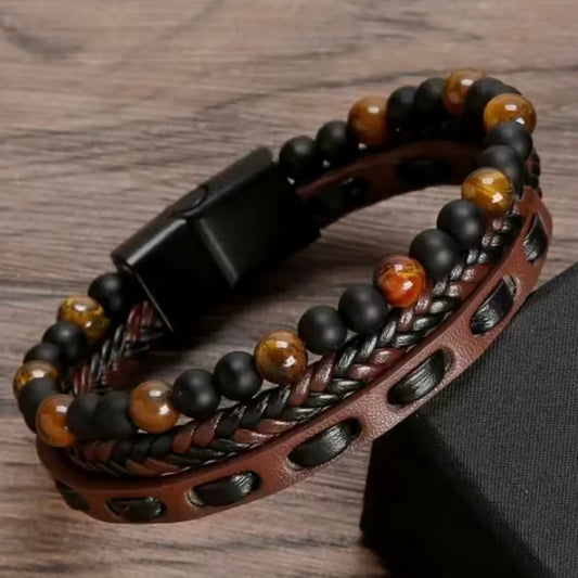 1pc heren retro bruin PU-leer tijgeroog | tijdelijk 20%