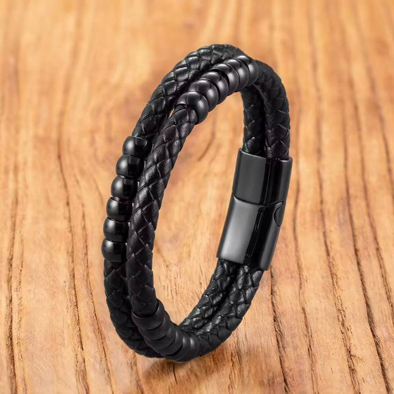 Handgemaakte Leren Armband – Stijlvol Unisex Cadeau met Roestvrijstalen Details | Perfect voor Koppels & Verjaardagen