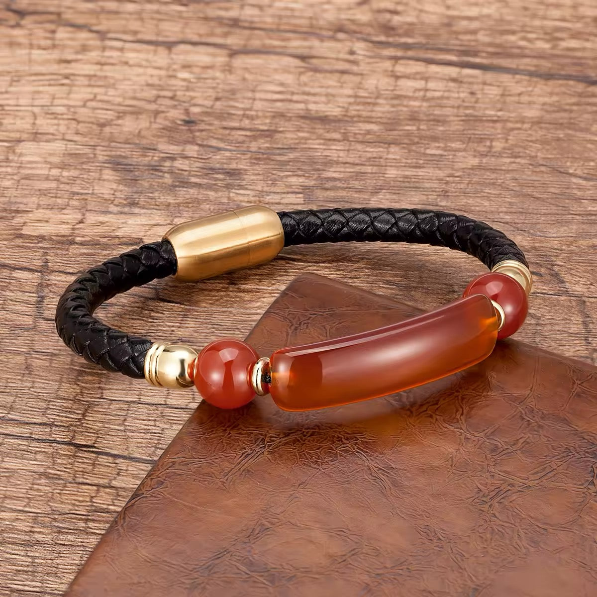 De 'Elementum' Armband - Stoere Natuursteen & Lederen Armband voor Mannen en Vrouwen met RVS Accenten