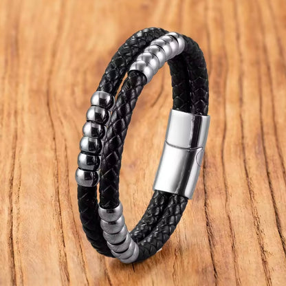 Handgemaakte Leren Armband – Stijlvol Unisex Cadeau met Roestvrijstalen Details | Perfect voor Koppels & Verjaardagen