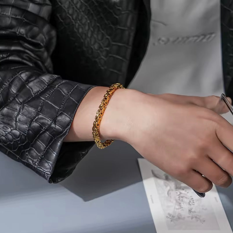 Stijlvolle 316L RVS Armband – Goudkleurig Chain Link Design - Byzantijnse Schakel Ketting